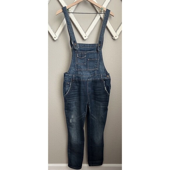 Free People size 27 Distressed Stretch Denim Overalls - Picture 1 of 13